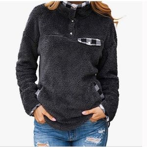 buffalo check trim sherpa sweatshirt
